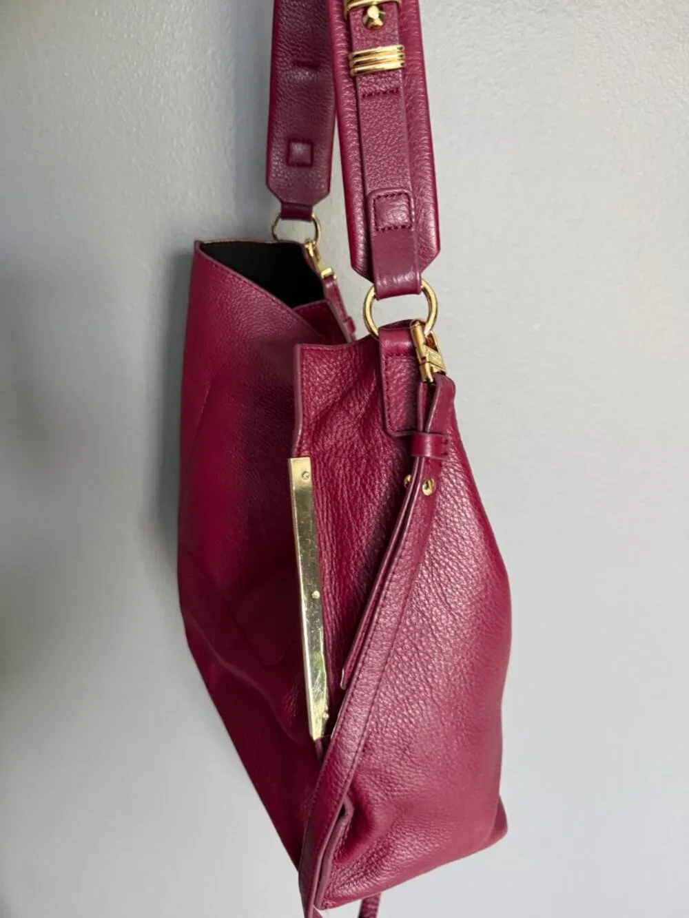 Stuart Weitzman Pebbled Leather Burgundy Hobo Bag